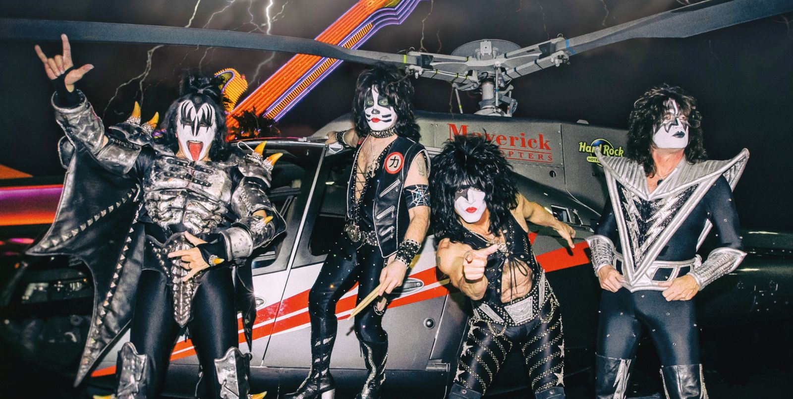 LAS VEGAS, NV - November 5:  KISS helicopter arrival before they perform opening night of their 9 show residency at The Joint at Hard Rock Hotel & Casino in Las Vegas, NV on November 5, 2014. © Erik Kabik Photography/ Retna Ltd. ***HOUSE COVERAGE***