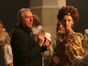 Peter Greenaway and Agata Buzek as Titia on the set NIGHTWATCHING