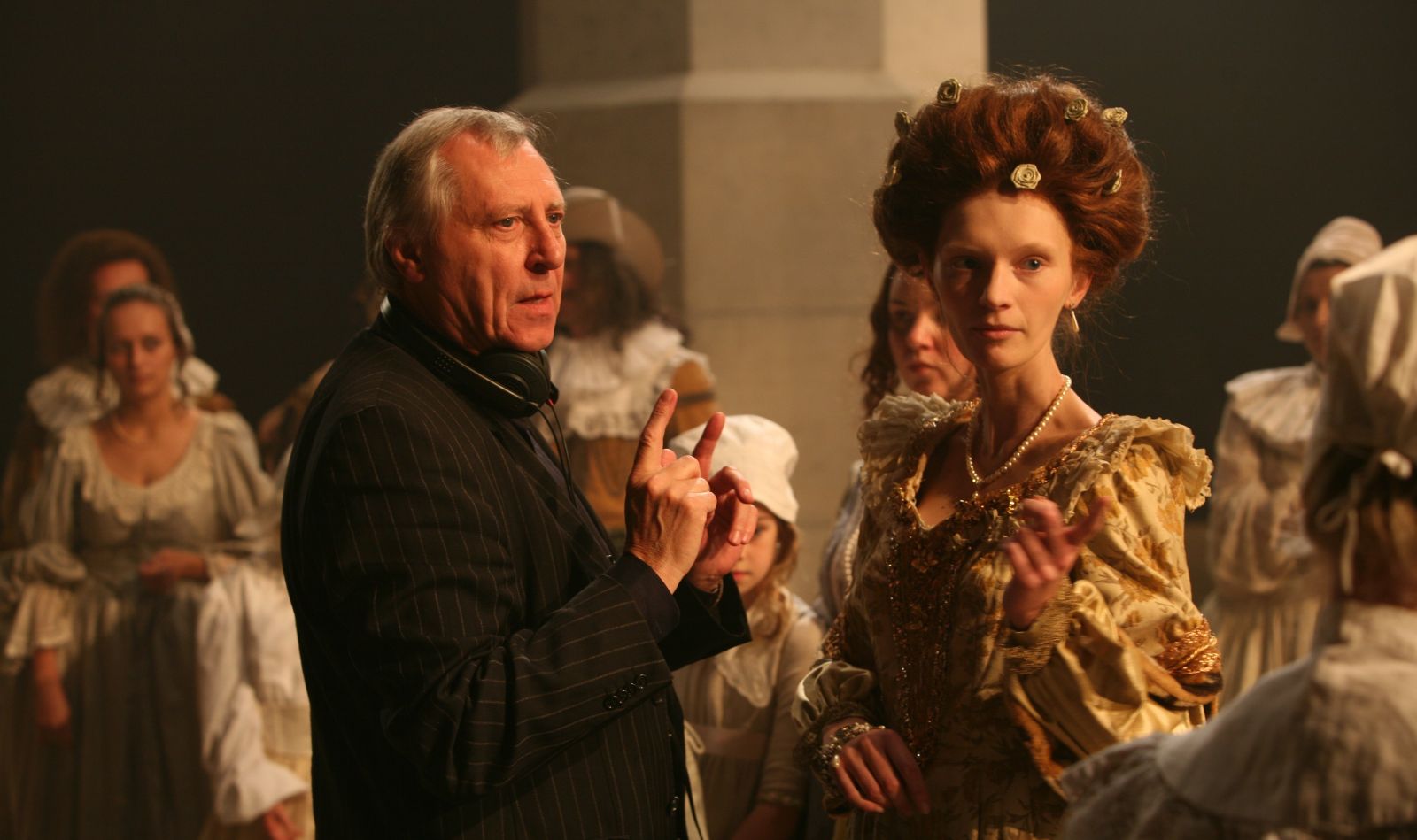 Peter Greenaway and Agata Buzek as Titia on the set NIGHTWATCHING