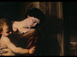 Dettaglio della Madonna dei Pellegrini in mostra