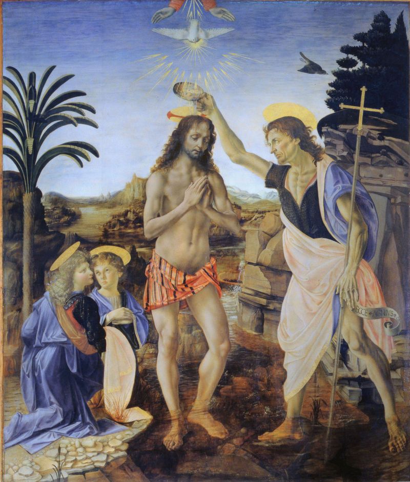 Andrea Verrocchio & Leonardo da Vinci, Baptism of Christ, 1470-80, Uffizi Gallery, Google Art Project