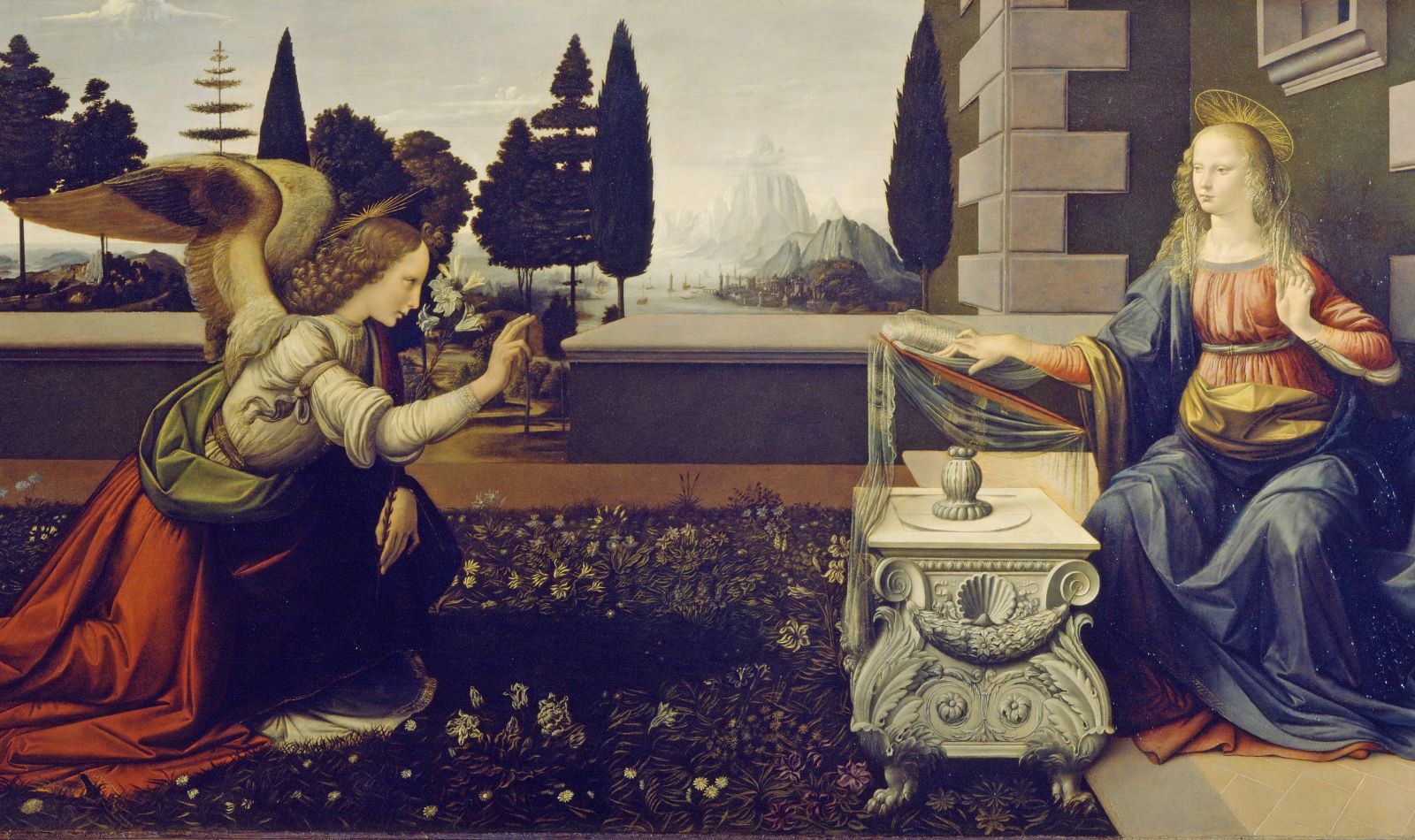 Leonardo da Vinci, The Annunciation, c. 1472, Uffizi Gallery, Google_Art_Project
