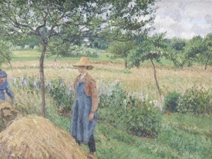 Camille Pisarro "Gardener standing by a Haystack, overcast sky, Eragny" 1899