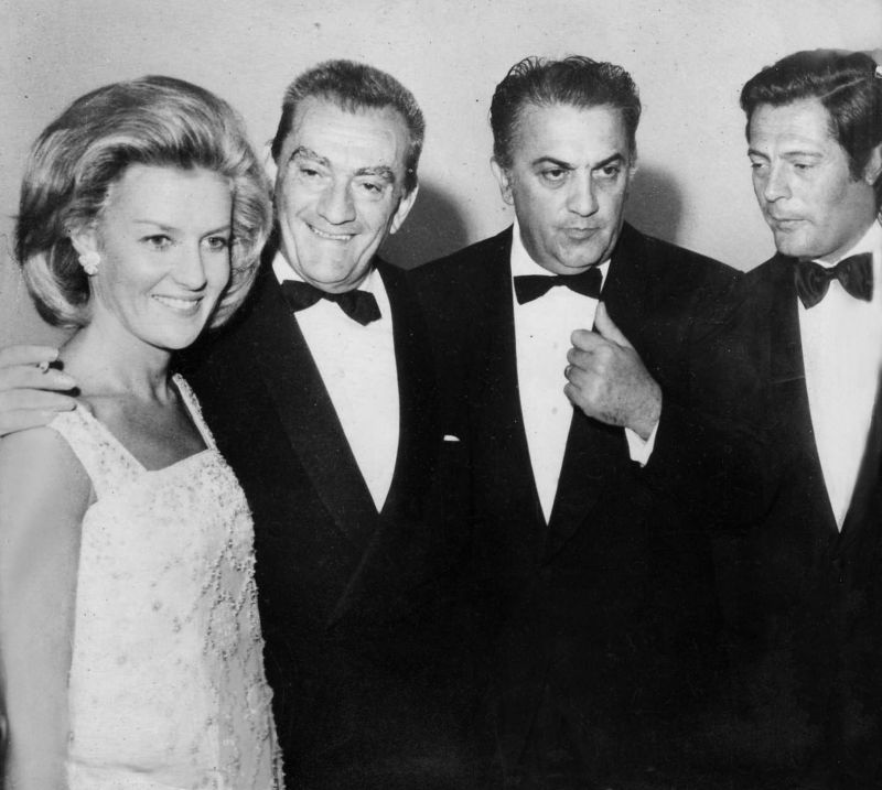 Marina Cicogna con Luchino Visconti, Federico Fellini e Marcello Mastroianni