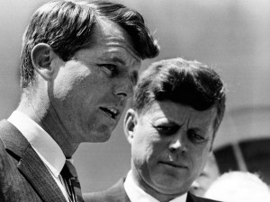 President John Kennedy and Attorney General Robert Kennedy during ceremonies honoring the bravery of young African Americans. A